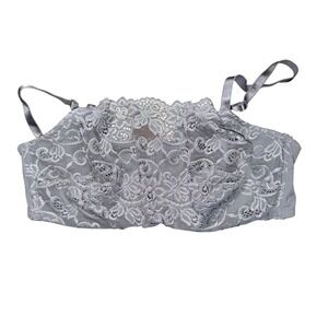 Olga Lace Minimizer Bra Womens 38D Gray Excellent 35263 Underwire Unlined Floral